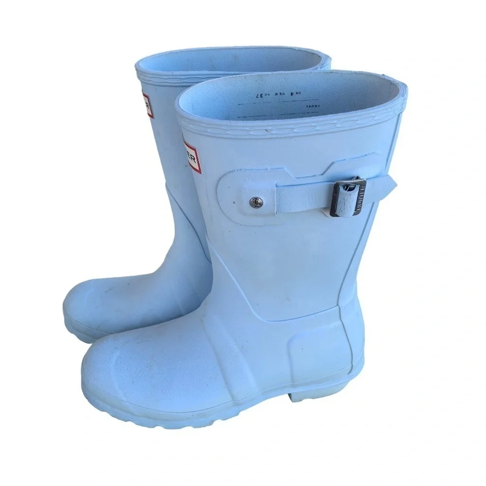 Hunter Original Short Gloss Rain Boots Baby Blue Women’s Size 6 Snow Shoes